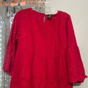 Red Eyelet Lace Blouse